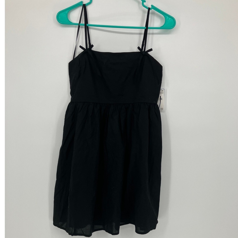 Abound Black Mini Dress XS Spaghetti Strap Bow Accent Smocked Back Empire Waist